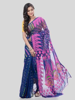 Desh Bidesh Lojjaboti Leaf Resham Dhakai Jamdani Pure Cotton Handloom Saree Design Without Blouse 4