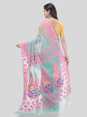 Desh Bidesh Lojjaboti Leaf Resham Dhakai Jamdani Pure Cotton Handloom Saree Design Without Blouse 2