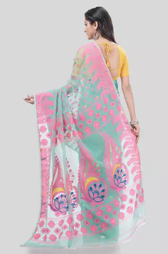 Desh Bidesh Lojjaboti Leaf Resham Dhakai Jamdani Pure Cotton Handloom Saree Design Without Blouse