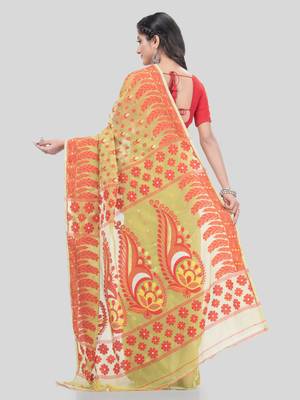Desh Bidesh Lojjaboti Leaf Resham Dhakai Jamdani Pure Cotton Handloom Saree Design Without Blouse 2
