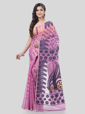 Desh Bidesh Lojjaboti Leaf Resham Dhakai Jamdani Pure Cotton Handloom Saree Design Without Blouse 1