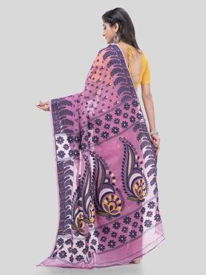 Desh Bidesh Lojjaboti Leaf Resham Dhakai Jamdani Pure Cotton Handloom Saree Design Without Blouse 2