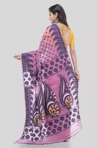 Desh Bidesh Lojjaboti Leaf Resham Dhakai Jamdani Pure Cotton Handloom Saree Design Without Blouse