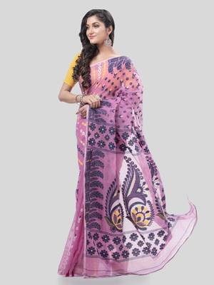 Desh Bidesh Lojjaboti Leaf Resham Dhakai Jamdani Pure Cotton Handloom Saree Design Without Blouse 4