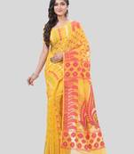 Desh Bidesh Lojjaboti Leaf Resham Dhakai Jamdani Pure Cotton Handloom Saree Design Without Blouse