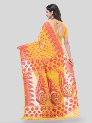 Desh Bidesh Lojjaboti Leaf Resham Dhakai Jamdani Pure Cotton Handloom Saree Design Without Blouse 2