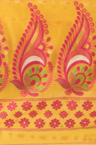 Desh Bidesh Lojjaboti Leaf Resham Dhakai Jamdani Pure Cotton Handloom Saree Design Without Blouse