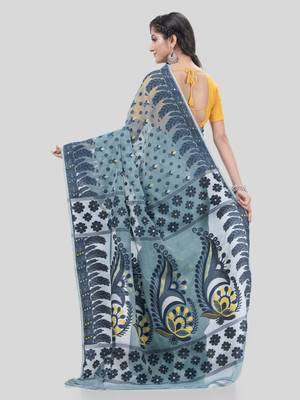 Desh Bidesh Resham Dhakai Jamdani Pure Cotton Handloom Saree Lojjaboti Design Without Blouse 2