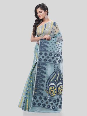 Desh Bidesh Resham Dhakai Jamdani Pure Cotton Handloom Saree Lojjaboti Design Without Blouse 3