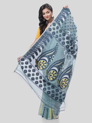 Desh Bidesh Resham Dhakai Jamdani Pure Cotton Handloom Saree Lojjaboti Design Without Blouse 4