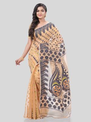 Desh Bidesh Resham Dhakai Jamdani Pure Cotton Handloom Saree Lojjaboti Design Without Blouse 1