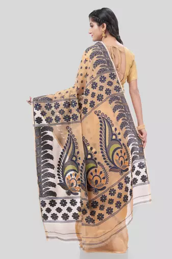 Desh Bidesh Resham Dhakai Jamdani Pure Cotton Handloom Saree Lojjaboti Design Without Blouse