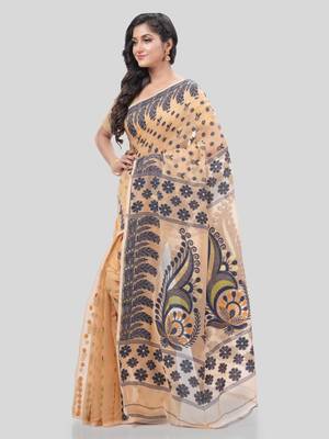 Desh Bidesh Resham Dhakai Jamdani Pure Cotton Handloom Saree Lojjaboti Design Without Blouse 3