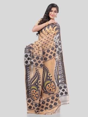 Desh Bidesh Resham Dhakai Jamdani Pure Cotton Handloom Saree Lojjaboti Design Without Blouse 4