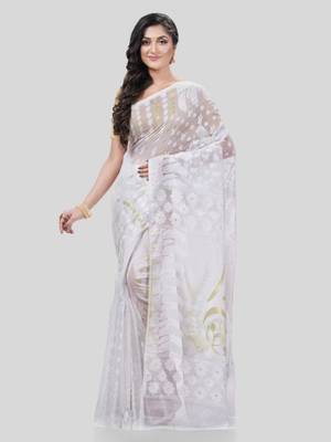 Desh bidesh resham dhakai jamdani pure cotton handloom saree lojjaboti design without blouse 1