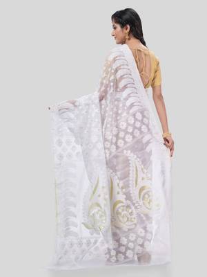 Desh bidesh resham dhakai jamdani pure cotton handloom saree lojjaboti design without blouse 2