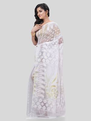 Desh bidesh resham dhakai jamdani pure cotton handloom saree lojjaboti design without blouse 3