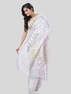 Desh bidesh resham dhakai jamdani pure cotton handloom saree lojjaboti design without blouse 4