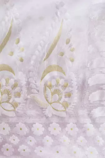 Desh bidesh resham dhakai jamdani pure cotton handloom saree lojjaboti design without blouse