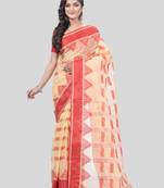 Desh Bidesh Tant Pure Handloom Cotton Saree Woven Nabadurga Design Without Blouse