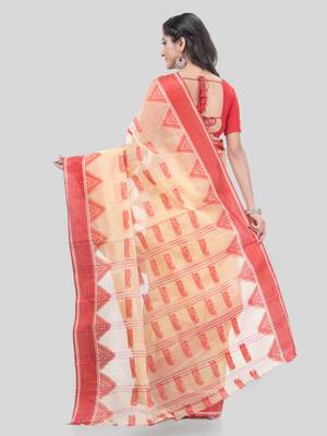 Desh Bidesh Tant Pure Handloom Cotton Saree Woven Nabadurga Design Without Blouse 2