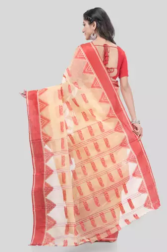 Desh Bidesh Tant Pure Handloom Cotton Saree Woven Nabadurga Design Without Blouse
