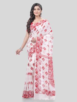 Desh bidesh pure cotton saree nabapatrika design handloom saree with blouse 1