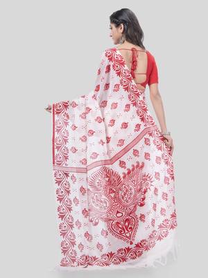 Desh bidesh pure cotton saree nabapatrika design handloom saree with blouse 2