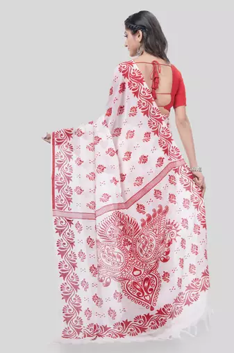 Desh bidesh pure cotton saree nabapatrika design handloom saree with blouse
