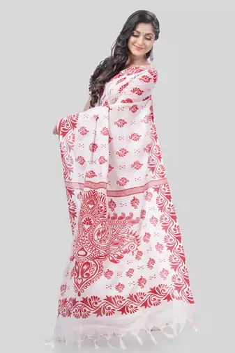 Desh bidesh pure cotton saree nabapatrika design handloom saree with blouse