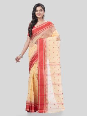 Desh Bidesh Tant Pure Handloom Cotton Saree Woven Temple Ball Design Without Blouse 1