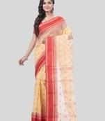 Desh Bidesh Tant Pure Handloom Cotton Saree Woven Temple Ball Design Without Blouse