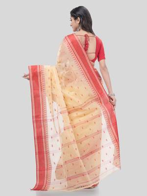 Desh Bidesh Tant Pure Handloom Cotton Saree Woven Temple Ball Design Without Blouse 2