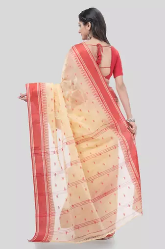 Desh Bidesh Tant Pure Handloom Cotton Saree Woven Temple Ball Design Without Blouse