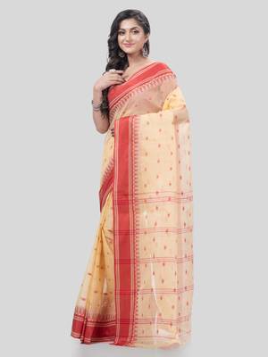 Desh Bidesh Tant Pure Handloom Cotton Saree Woven Temple Ball Design Without Blouse 3