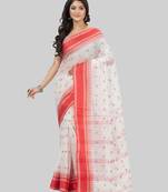 Desh Bidesh Tant Pure Handloom Cotton Saree Woven Temple Ball Design Without Blouse