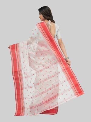 Desh Bidesh Tant Pure Handloom Cotton Saree Woven Temple Ball Design Without Blouse 2