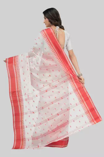 Desh Bidesh Tant Pure Handloom Cotton Saree Woven Temple Ball Design Without Blouse