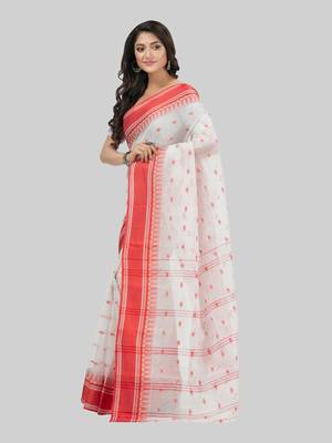 Desh Bidesh Tant Pure Handloom Cotton Saree Woven Temple Ball Design Without Blouse 3