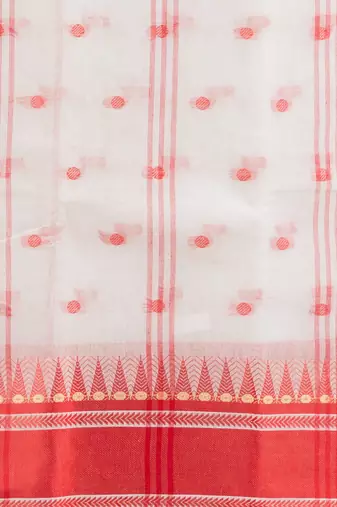 Desh Bidesh Tant Pure Handloom Cotton Saree Woven Temple Ball Design Without Blouse