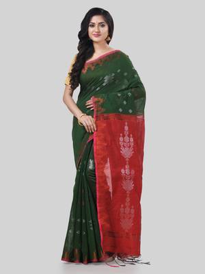 Desh bidesh tant cotton silk handloom cotton blend saree jharbati work with blouse 1