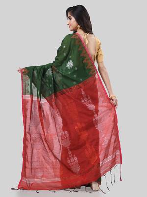 Desh bidesh tant cotton silk handloom cotton blend saree jharbati work with blouse 2