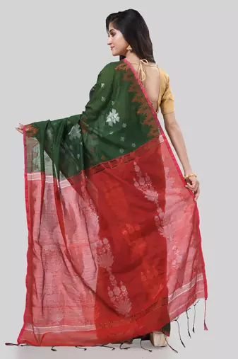 Desh bidesh tant cotton silk handloom cotton blend saree jharbati work with blouse