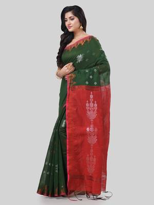 Desh bidesh tant cotton silk handloom cotton blend saree jharbati work with blouse 3