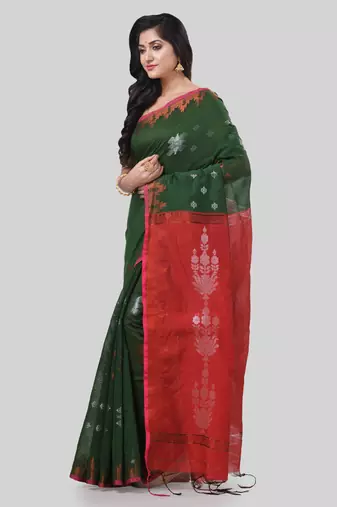 Desh bidesh tant cotton silk handloom cotton blend saree jharbati work with blouse