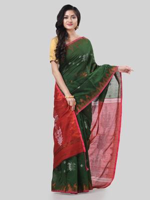 Desh bidesh tant cotton silk handloom cotton blend saree jharbati work with blouse 4