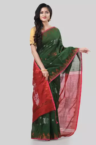 Desh bidesh tant cotton silk handloom cotton blend saree jharbati work with blouse