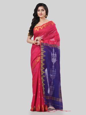 Desh bidesh tant cotton silk handloom cotton blend saree jharbati work with blouse 1