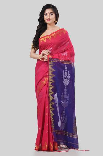 Desh bidesh tant cotton silk handloom cotton blend saree jharbati work with blouse