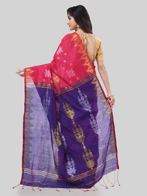 Desh bidesh tant cotton silk handloom cotton blend saree jharbati work with blouse 2